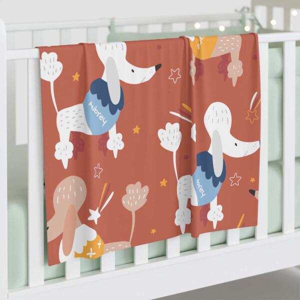 Poodles and Stars Personalized Baby Swaddle Blanket Main image