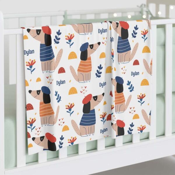 Classy French Dog Personalized Baby Swaddle Blanket Main image