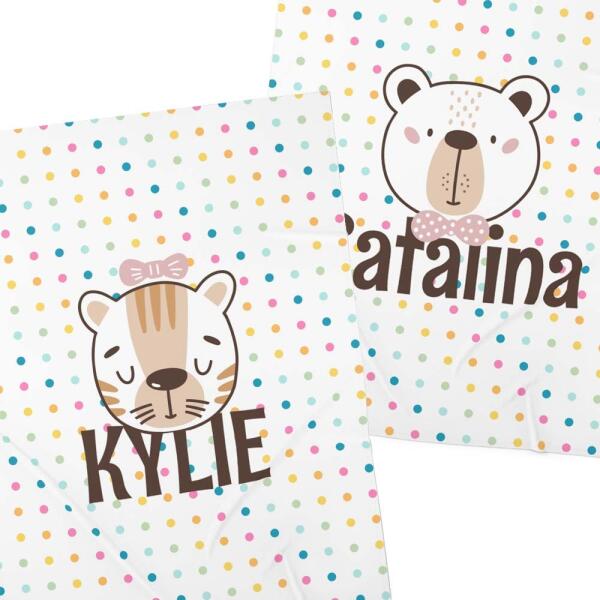 Cute Polka Dot Forest Animals Personalized Swaddle Blanket Main image