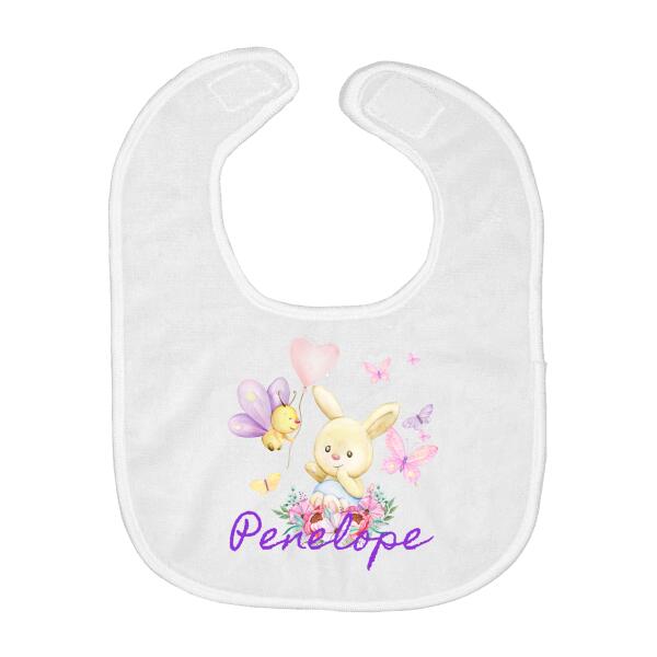 Cute Rabbit and Butterfly Personalized Baby Bib Secondary image