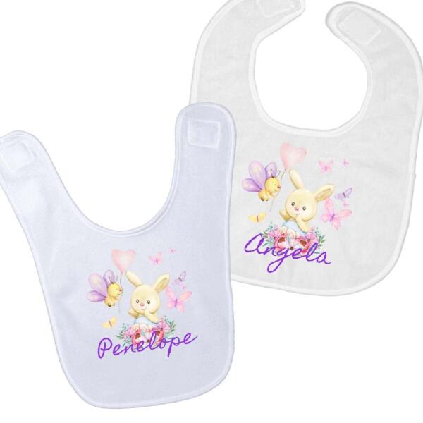 Cute Rabbit and Butterfly Personalized Baby Bib Main image
