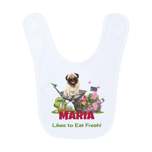Likes To Eat Fresh Pug Garden Personalized Baby Bib