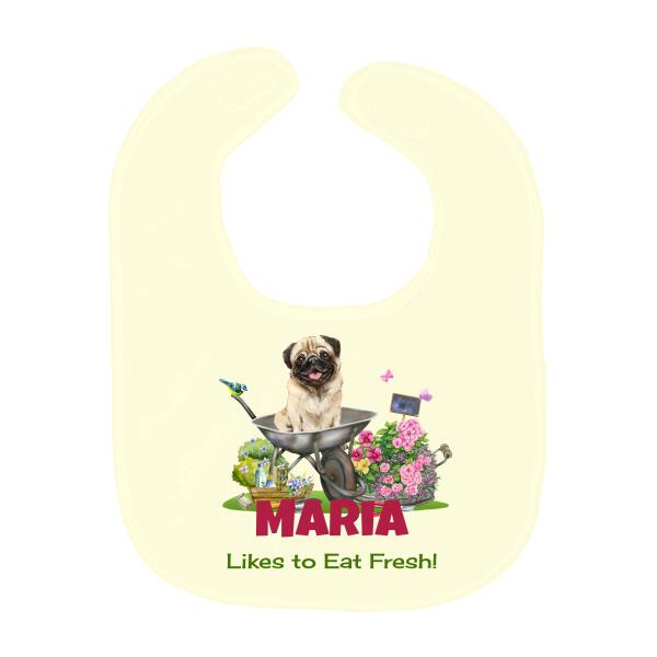 Likes To Eat Fresh Pug Garden Personalized Baby Bib