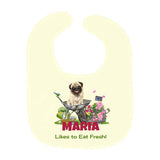 Load image into Gallery viewer, Likes To Eat Fresh Pug Garden Personalized Baby Bib