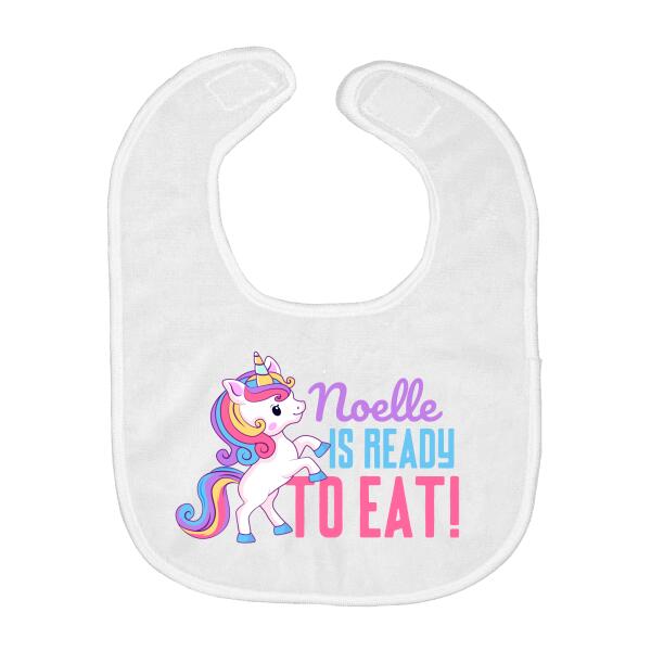 Cute Unicorn Ready To Eat Personalized Baby Bib Secondary image