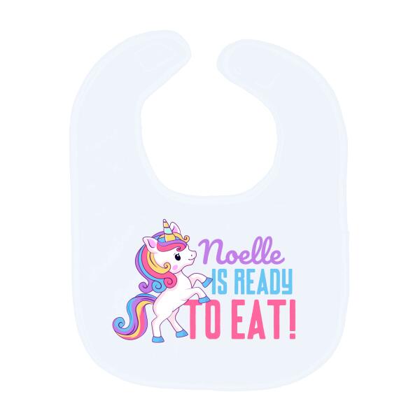 Cute Unicorn Ready To Eat Personalized Baby Bib