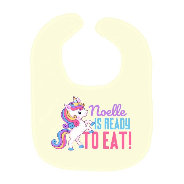 Cute Unicorn Ready To Eat Personalized Baby Bib