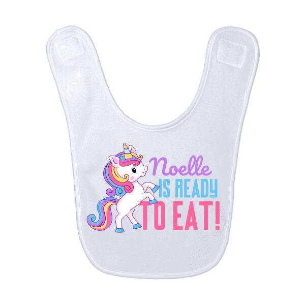 Cute Unicorn Ready To Eat Personalized Baby Bib