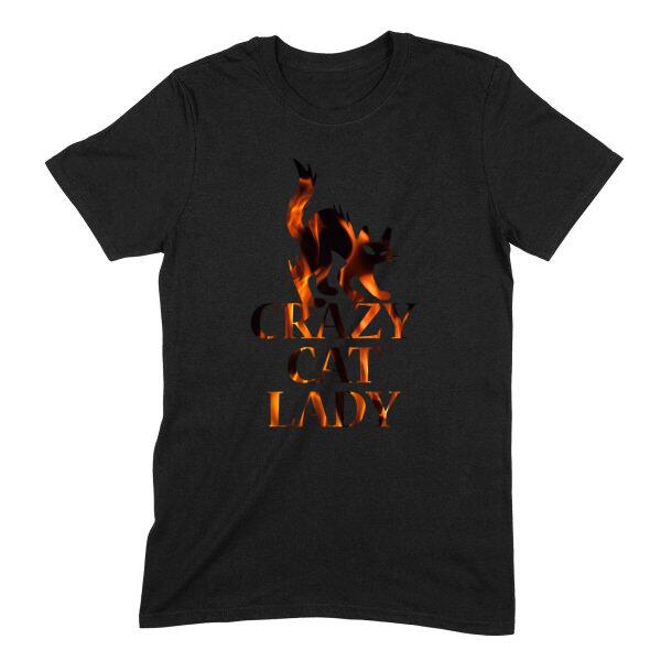Crazy Cat Lady Hot Flames Personalized Color T-Shirt