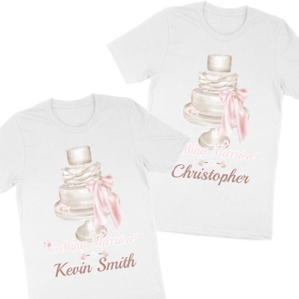 Pink Iris Boho Wedding Cake Getting Married To Personalized Shirt Main image