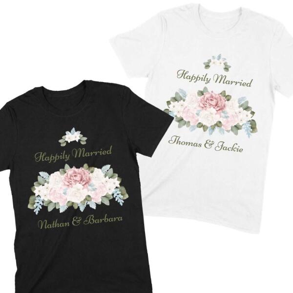 Happily Married Watercolor Florals Personalized Shirt Main image