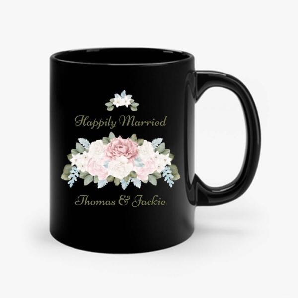 Happily Married Watercolor Florals Personalized Mug