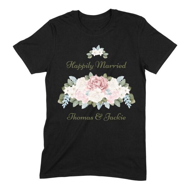 Happily Married Watercolor Florals Personalized Shirt Secondary image