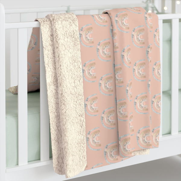 Pink Vintage Rainbow Sherpa Fleece Blanket
