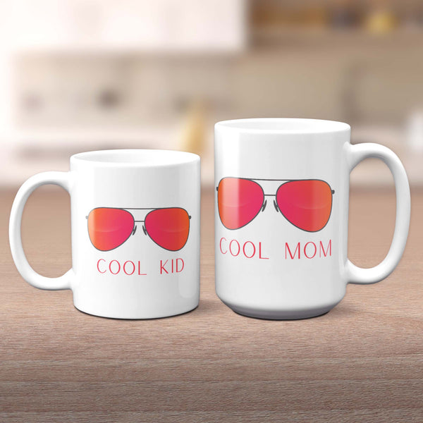Cool Mom Cool Kid Retro Sunglasses 11oz+15oz Mug Set