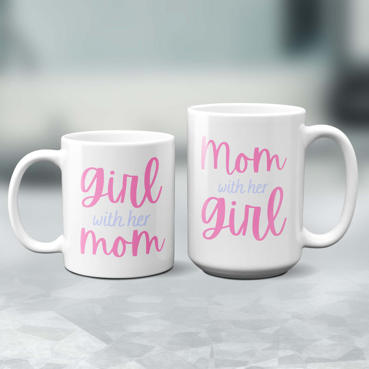 Mommy & Me Cursive Ribbon 11oz+15oz Mug Set