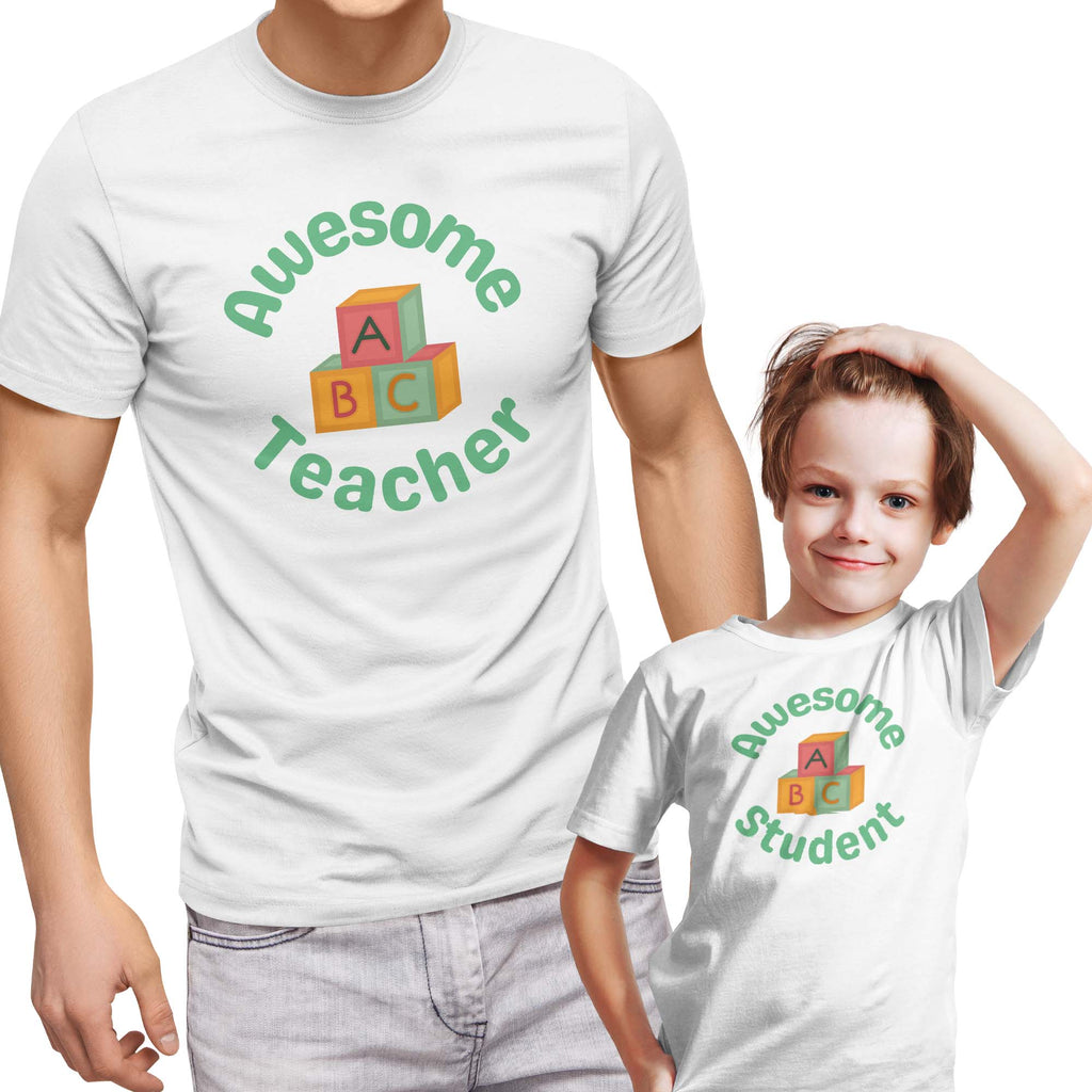 Awesome student and Teacher Daddy & Me Shirt Set Combo