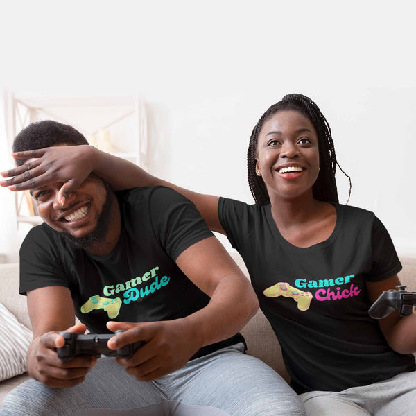 Gamer Dude Gamer Chick Couples Shirt Set