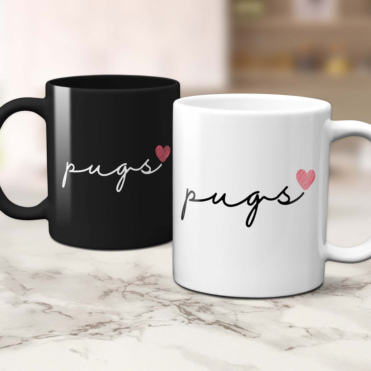 Pugs Love Cursive Mug Set