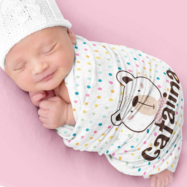 Cute Polka Dot Forest Animals Personalized Swaddle Blanket