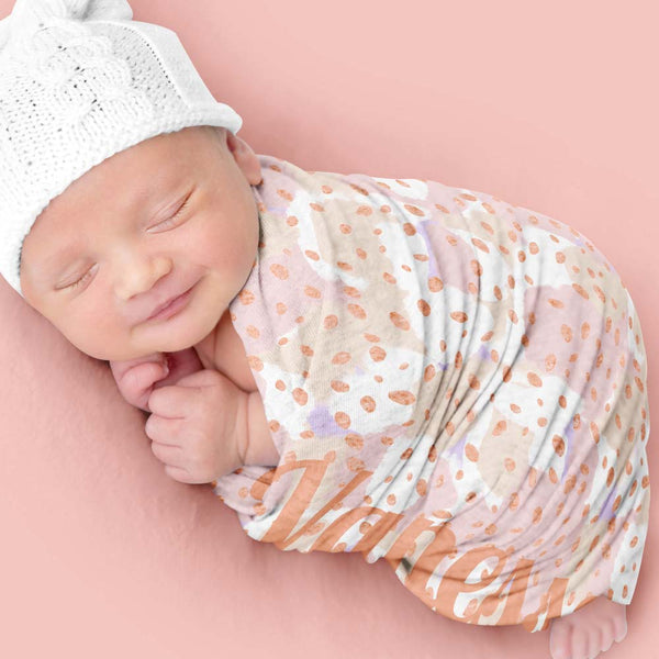 Rose Gold Pastel Patterned Personalized Baby Swaddle Blanket