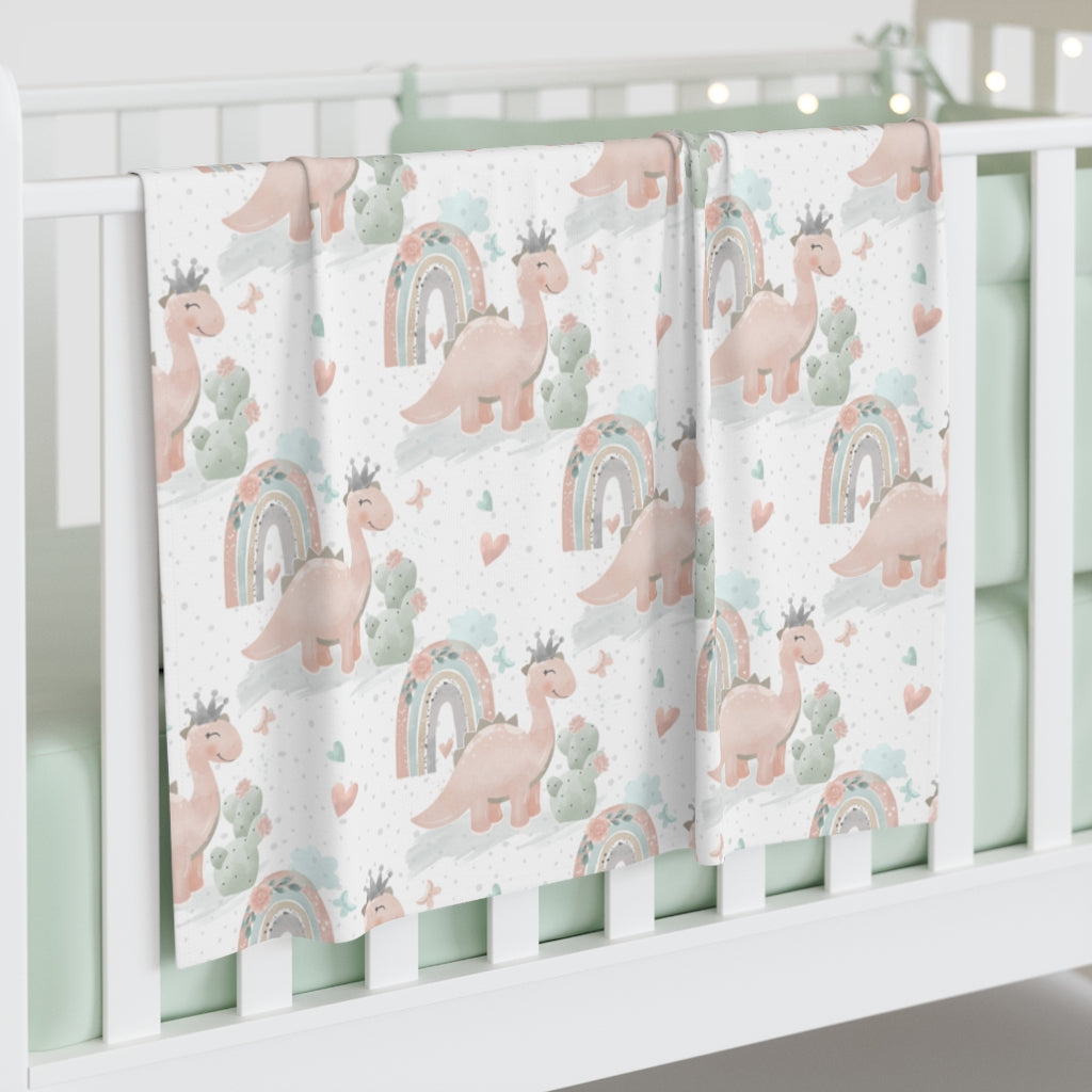 Happy Pink Dinosaur Rainbow Baby Swaddle Blanket