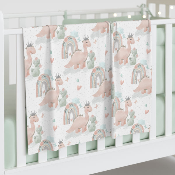 Happy Pink Dinosaur Rainbow Baby Swaddle Blanket
