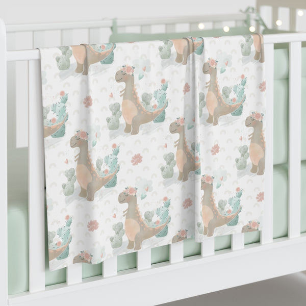 Mrs. Dinosaur Flower and Cactus Pastel Baby Swaddle Blanket