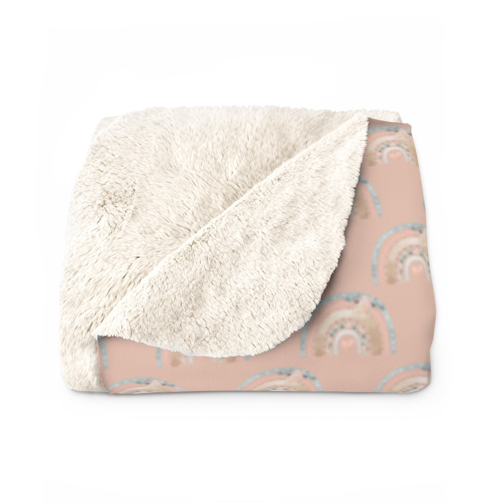 Pink Vintage Rainbow Sherpa Fleece Blanket