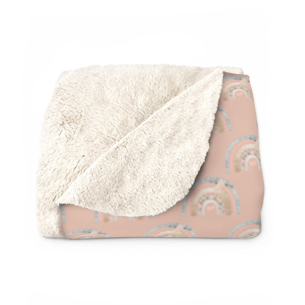 Pink Vintage Rainbow Sherpa Fleece Blanket