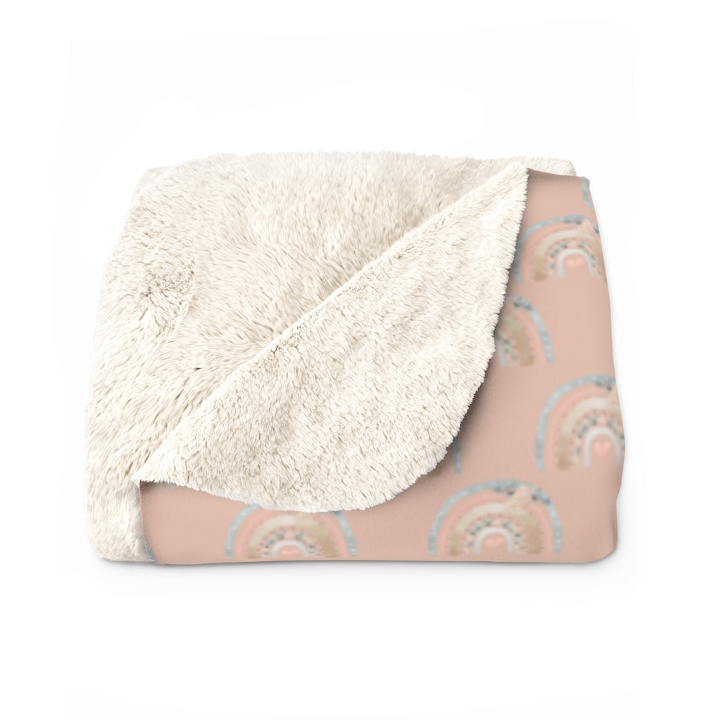 Pink Vintage Rainbow Sherpa Fleece Blanket