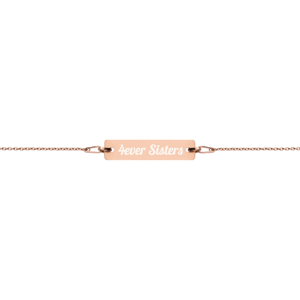 4ever Sisters Engraved Silver Bar Chain Bracelet