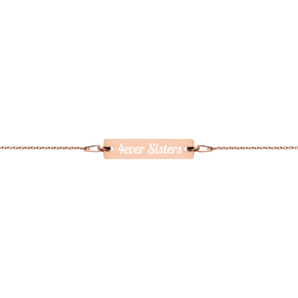 4ever Sisters Engraved Silver Bar Chain Bracelet
