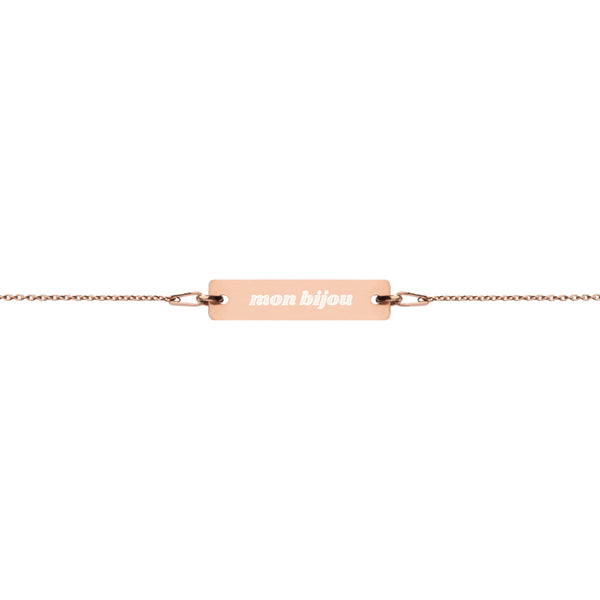 Mon Bijou "My Jewel" French Engraved Silver Bar Chain Bracelet