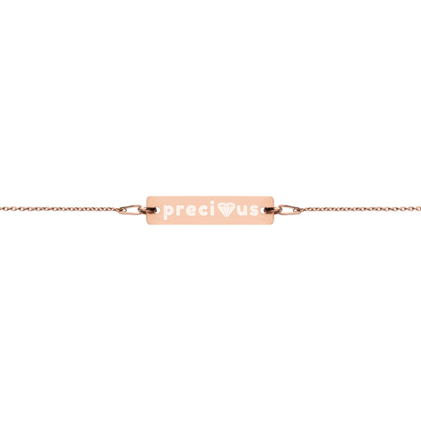 Precious Diamond Engraved Silver Bar Chain Bracelet