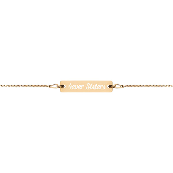 4ever Sisters Engraved Silver Bar Chain Bracelet