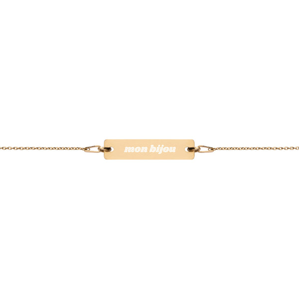 Mon Bijou "My Jewel" French Engraved Silver Bar Chain Bracelet