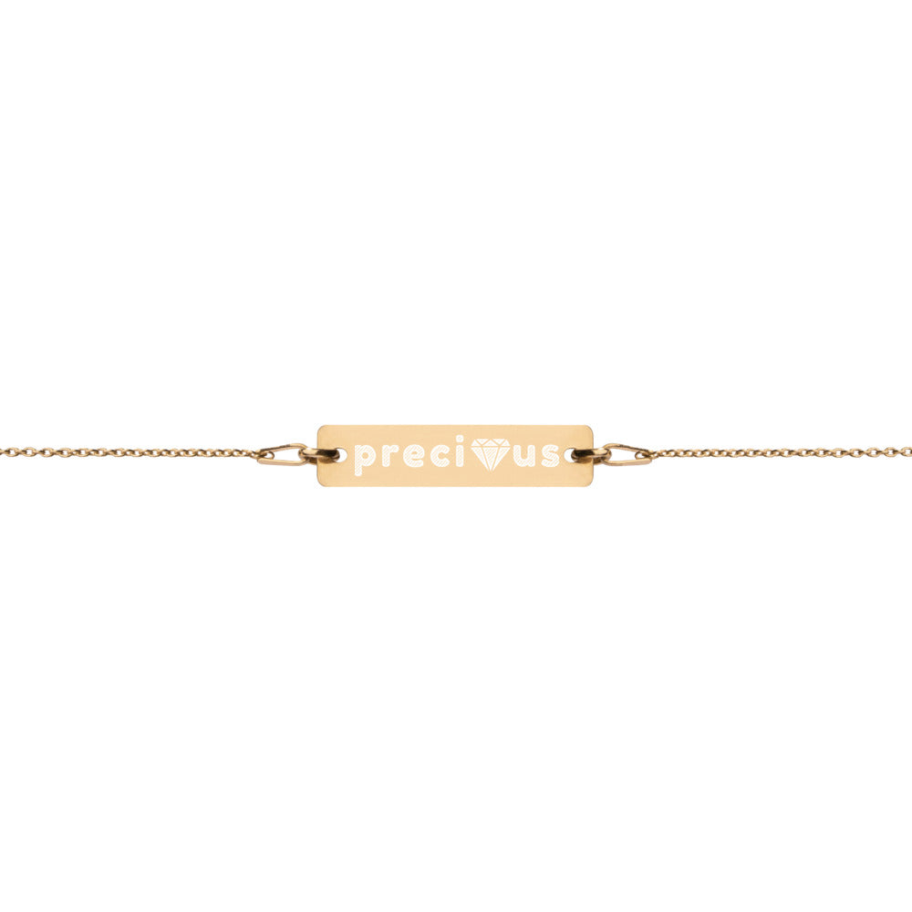Precious Diamond Engraved Silver Bar Chain Bracelet