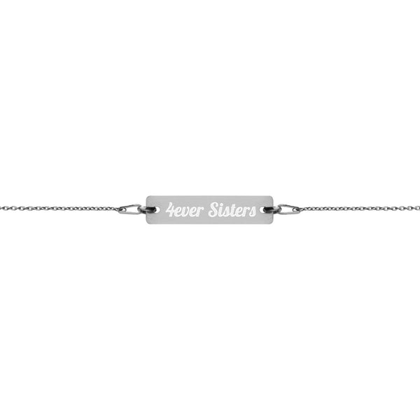 4ever Sisters Engraved Silver Bar Chain Bracelet