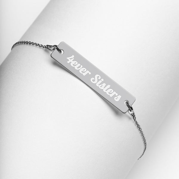 4ever Sisters Engraved Silver Bar Chain Bracelet
