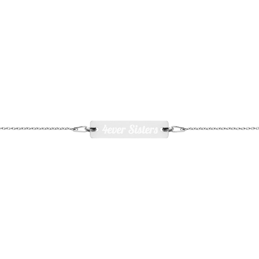 4ever Sisters Engraved Silver Bar Chain Bracelet