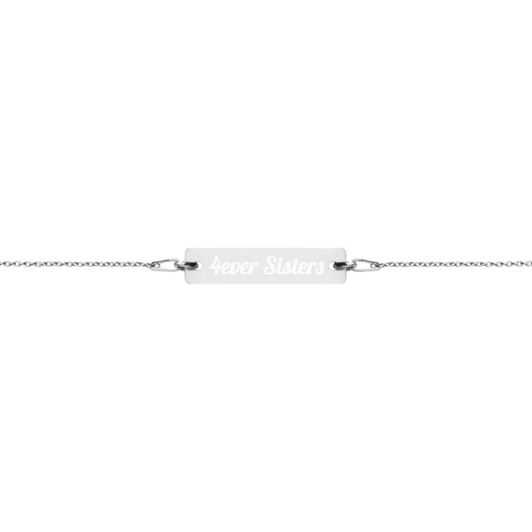 4ever Sisters Engraved Silver Bar Chain Bracelet