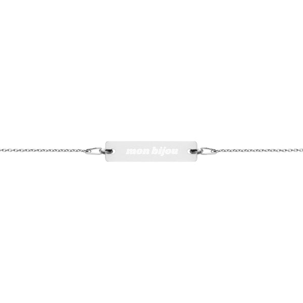 Mon Bijou "My Jewel" French Engraved Silver Bar Chain Bracelet