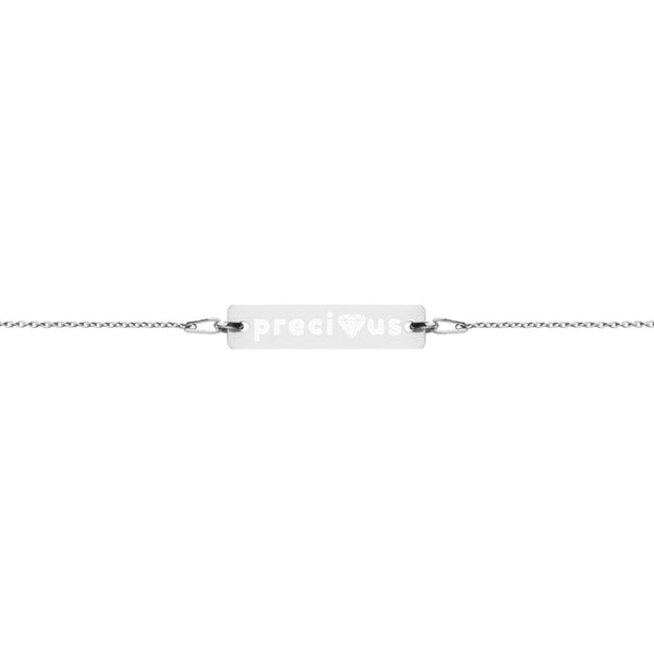 Precious Diamond Engraved Silver Bar Chain Bracelet