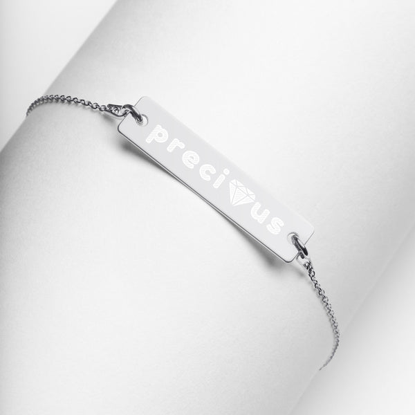 Precious Diamond Engraved Silver Bar Chain Bracelet
