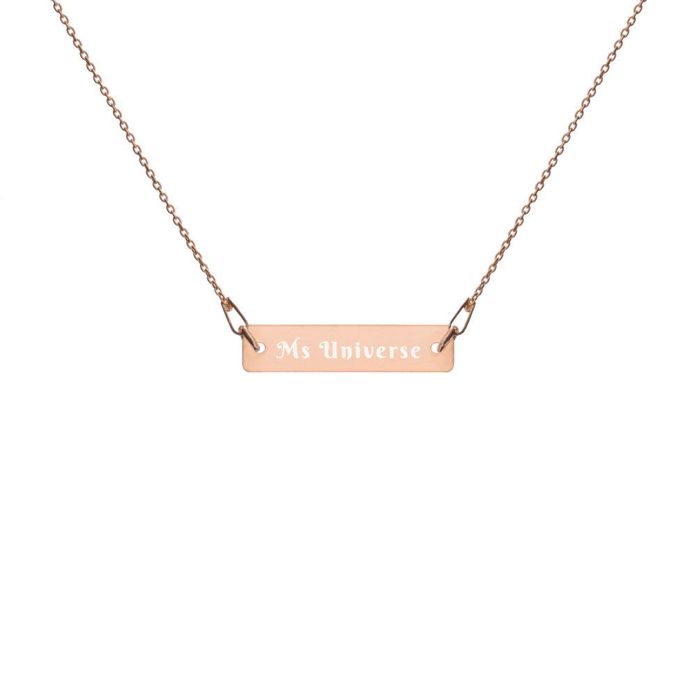 Ms Universe Engraved Silver Bar Chain Necklace