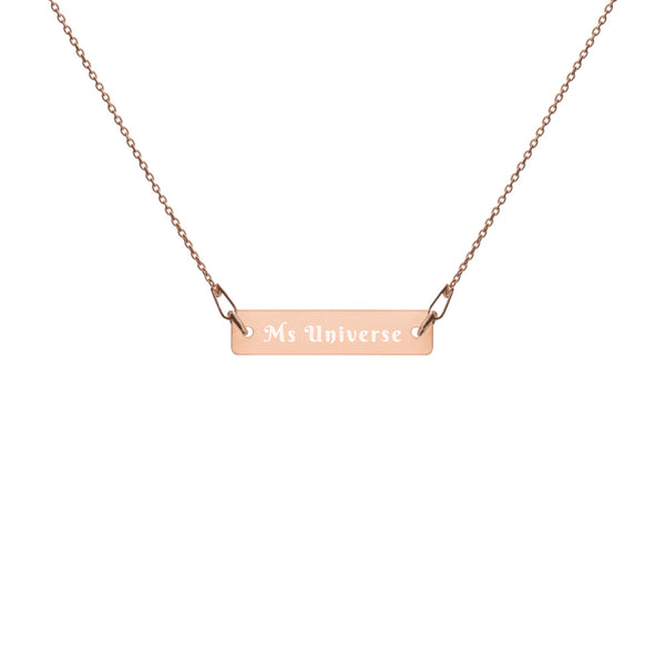 Ms Universe Engraved Silver Bar Chain Necklace