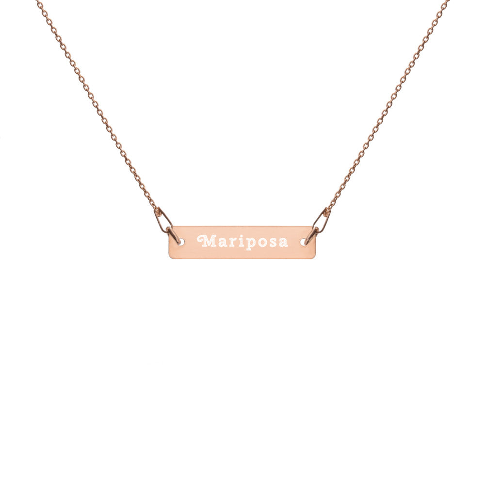 Mariposa 🦋 Engraved Silver Bar Chain Necklace