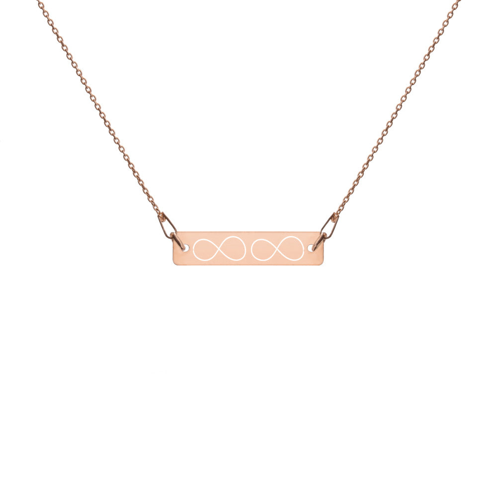 Two Infinity and Beyond Engraved Silver Bar Chain Necklace