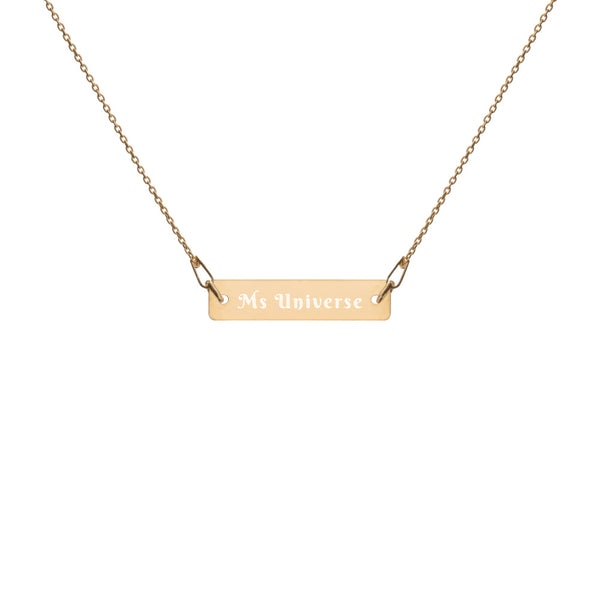 Ms Universe Engraved Silver Bar Chain Necklace